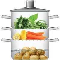 KitchenCraft 3 Tier Food Steamer Pan/Stock Pot in Gift Box, Induction Safe, Stainless Steel, 16 cm