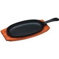 KitchenCraft KCSIZZLE World of Flavours Japanese Teppanyaki Grill Platter, Cast Iron Sizzling Plate with Wooden Base, 36 x 14.5 x 3.5 cm , Black