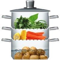 KitchenCraft 3 Tier Food Steamer Pan/Stock Pot in Gift Box, Induction Safe, Stainless Steel, 22 cm