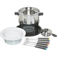KitchenCraft KCFON3IN1 3-in-1 Fondue Set with Colour Coded Fondue Forks (for Chocolate, Meat and Cheese Fondue), Silver
