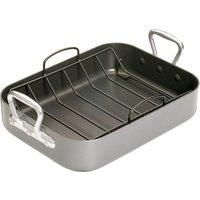 MasterClass Teflon Non Stick Roasting Tin with Rack, Carbon Steel, 36 x 27 x 7.5 cm & KitchenCraft Master Class Large Non-Stick Baking Tray, 39 x 27 cm