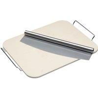 KitchenCraft World of Flavours Rectangular Ceramic Pizza Stone and Rocking Pizza Cutter Set, 2 Pieces