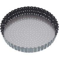 MasterClass KCMCCB39 Crusty Bake 20 cm Perforated Quiche Tin with PFOA Free Non Stick and Loose Bottom, Fluted, Robust 1 mm Carbon Steel, Grey
