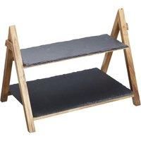 Artesa Acacia Wood & Slate Two Tier Serving Stand 40 x 30 x 25 cm