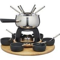 Artesà Deluxe Stainless Steel Swiss Fondue Set Lazy Susan 22-Piece Party Kit