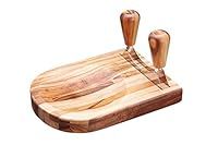 KitchenCraft NEHACHOIR Natural Elements Double Mezzaluna Knife with Wooden Herb Chopping Board (2-Piece Set), Silver, 19 x 7 x 25.5 cm