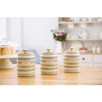 KitchenCraft Classic Collection Striped Ceramic Tea Caddy, 800 ml (28 fl oz) - Cream