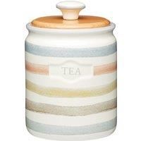 KitchenCraft Classic Collection Striped Ceramic Tea Caddy, 800 ml (28 fl oz) - Cream