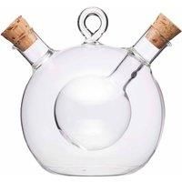 KitchenCraft World of Flavours 2-in-1 Round Olive Oil Dispenser and Vinegar Bottle - Clear Glass