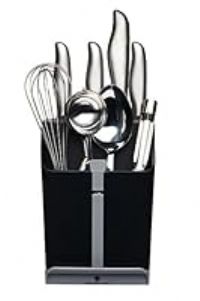 MasterClass Smart Space All-in-1 Knife Block and Utensil Holder with Ceramic Knife Sharpener, 15.5 x 14.5 x 20.5 cm (6" x 5.5" x 8") - Black / Grey