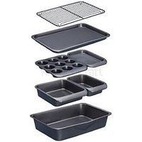 MasterClass Smart Space 7 Piece Non-Stick Stackable Bakeware Set: Roasting Pan, Square Cake Tin, Loaf Tin, Muffin Tray, Two Baking Trays and Cooling Rack, Gift Box