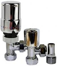 Tower Flue Components TRVPACKCH Thermostatic Angled Radiator Valve with Lockshield - Chrome