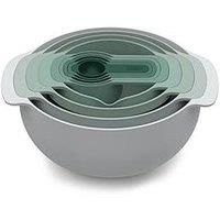 Joseph Joseph Nest 9 Plus, 9 Piece Compact Food Preparation Set with Mixing Bowls, Measuring cups, Sieve and Colander, Editions Range, Sage Green, 24
