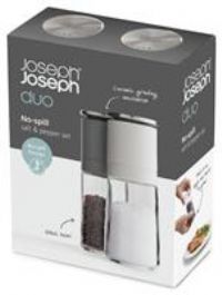 Joseph Joseph Duo No-spill Manual Salt & Pepper Grinder Set, Inverted Mills with Ceramic Grinding Mechanism, Black/Grey