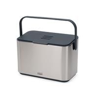 Joseph Joseph Collect 4-Litre Stainless Steel Food Waste Caddy With Handle, Removable Inner Bucket And Bin Liners Storage, Includes Odour Filter And 3X Bin Liners