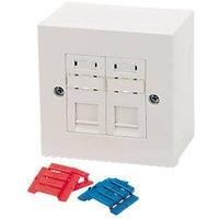 Philex White Plastic Modular Twin 110/IDC CAT5E RJ45 Outlet Pattress Kit 75092R
