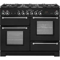 Rangemaster Kitchener 110cm Dual Fuel Range Cooker In Black With Chrome Trim