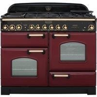 Rangemaster Classic Deluxe CDL110DFFCY/B Free Standing Range Cooker in Cranberry / Brass