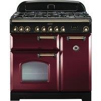 Rangemaster Classic Deluxe CDL90DFFCY/B Free Standing Range Cooker in Cranberry / Brass