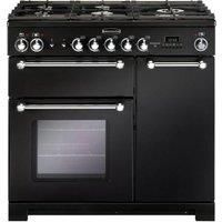 Rangemaster 90 Dual Fuel Range Cooker - Black And Extractor Fan Hot Plate