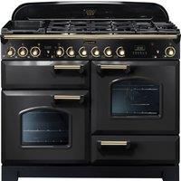 Rangemaster CDL110DFFCB/B Classic Deluxe 110cm Dual Fuel Range Cooker - Charcoal Black/Brass