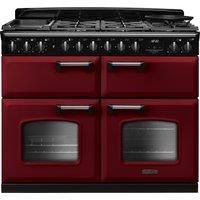 Rangemaster Classic Deluxe CLDLB110DFPBOR/CM1 110cm Dual Fuel Range Cooker with Gas Hob - Bordeaux / Chrome - A Rated, Red