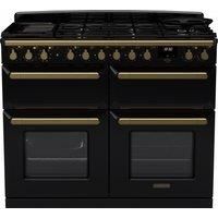 Rangemaster Estel Deluxe ESDLB110DFPGBL/AB1 110cm Dual Fuel Range Cooker - Black / Antique Brass - A/A Rated, Black