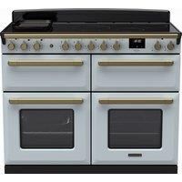 Rangemaster Estel Deluxe ESDLB110EIPMSB/AB1 110cm Electric Range Cooker with Induction Hob - Misty Blue / Antique Brass - A Rated, Blue