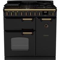 Rangemaster Classic Deluxe 90cm Dual Fuel Rangecooker - Gloss Black + Brass