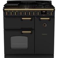 Rangemaster Classic Deluxe 90cm Dual Fuel Rangecooker - Charcoal Black + Brass