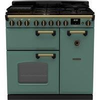 Rangemaster Classic Deluxe 90cm Dual Fuel Rangecooker - Mineral Green + Brass