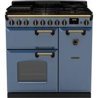 Rangemaster Classic Deluxe 90cm Dual Fuel Rangecooker - Stone Blue + Brass