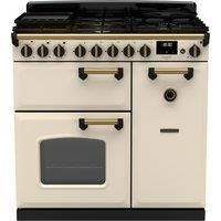 Rangemaster Classic Deluxe 90cm Dual Fuel Rangecooker - Pale Cream + Brass