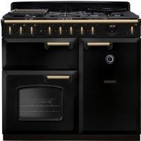 Rangemaster Classic Deluxe 100cm Dual Fuel Rangecooker - Gloss Black + Brass
