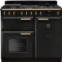 Rangemaster Classic Deluxe 100cm Dual Fuel Rangecooker - Charcoal Black + Brass