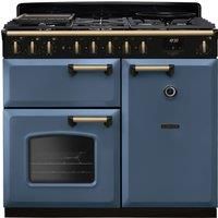 Rangemaster Classic Deluxe 100cm Dual Fuel Rangecooker - Stone Blue + Brass