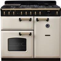 Rangemaster Classic Deluxe 100cm Dual Fuel Rangecooker - Pale Cream + Brass