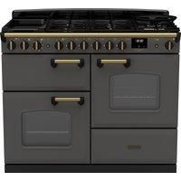 Rangemaster Classic Deluxe 110 CLDLO110DFPSLT/AB1 110cm Dual Fuel Range Cooker with Gas Hob - Slate / Antique Brass - A Rated, Grey
