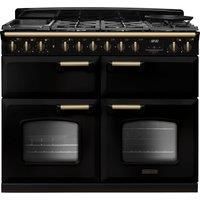 Rangemaster Classic Deluxe 110 CLDLB110DFPGBL/AB1 110cm Dual Fuel Range Cooker with Gas Hob - Black / Antique Brass - A/A/A Rated, Black