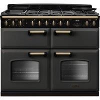 Rangemaster Classic Deluxe 110 CLDLB110DFPSLT/AB1 110cm Dual Fuel Range Cooker with Gas Hob - Slate / Antique Brass - A/A/A Rated, Grey