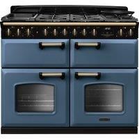 Rangemaster Classic Deluxe 110 CLDLB110DFPSTB/AB1 110cm Dual Fuel Range Cooker with Gas Hob - Stone Blue / Antique Brass - A/A/A Rated, Blue