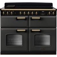 Rangemaster Classic Deluxe BC CLDLB110EIPSLT/AB1 110cm Electric Range Cooker with Induction Hob - Slate / Antique Brass - A/A Rated, Grey