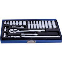 Bluespot 24pc Metric Standard & Deep Socket Set 1/4" Drive Ratchet 4mm - 13mm