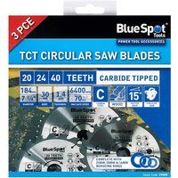 BlueSpot 184mm Circular Mitre Saw Blade 30mm Bore 25 20 16mm Rings 24 40 48T 3pc