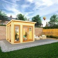 Mercia 3m x 3m Studio Pent Log Cabin (44mm) - Oak UPVC Windows & Doors