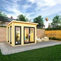 Mercia 3m x 3m Studio Pent Log Cabin (44mm) - Grey UPVC Windows & Doors