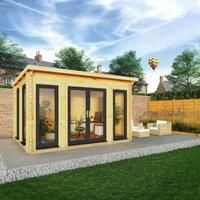 Mercia 4m x 3m Studio Pent Log Cabin (44mm) - Grey UPVC Windows & Doors