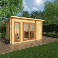 Mercia 4.1m x 3m Studio Pent Log Cabin With Side Shed (44mm) - Oak UPVC Windows & Doors