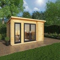 Mercia 4.1m x 3m Studio Pent Log Cabin With Side Shed (44mm) - Grey UPVC Windows & Doors