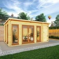 Mercia 5.1m x 3m Studio Pent Log Cabin With Side Shed (44mm) - Oak UPVC Windows & Doors